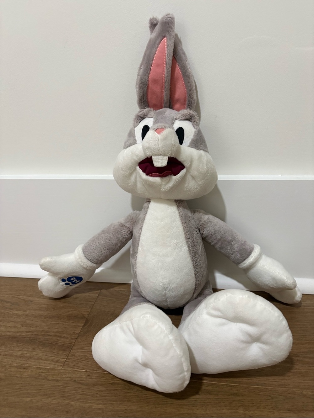 Build-A-Bear Gray and White Bunny Plush with Pink Ear Accents